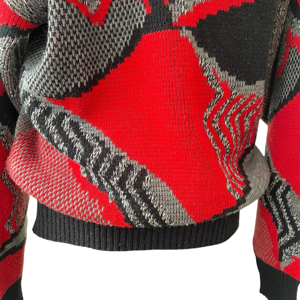 Vintage 80s Sears abstract acrylic crewneck sweater red black gray - Picture 12 of 15